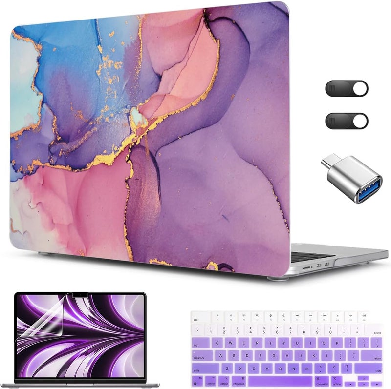 CISSOOK Compatible with MacBook Air 13.6 inch Case 2025 2024 2022 Release M4 M3 M2 Chip, Marble Plastic Hard Shell Case Keyboard Cover for MacBook Air 13.6 inch A3240 A3113 A2681, Purple Marble - Image 1